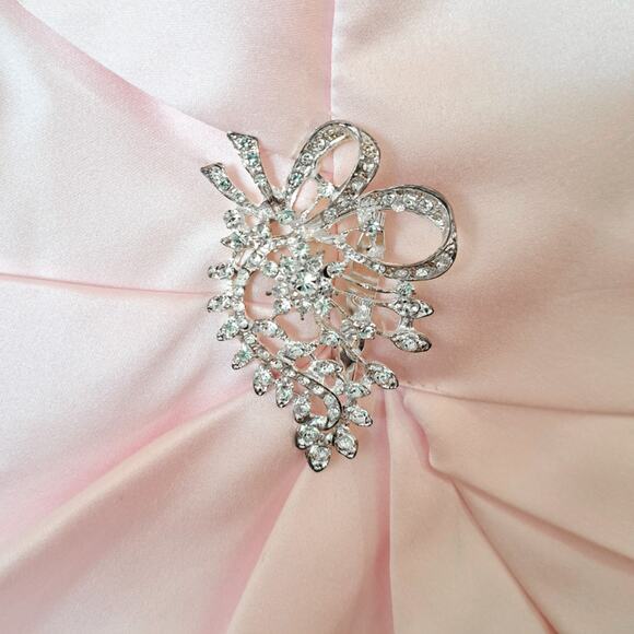 NWT JJ's House Pink Satin Cocktail Dress Size 10 V-neck Pleated w/ Brooch Retro - Picture 10 of 12